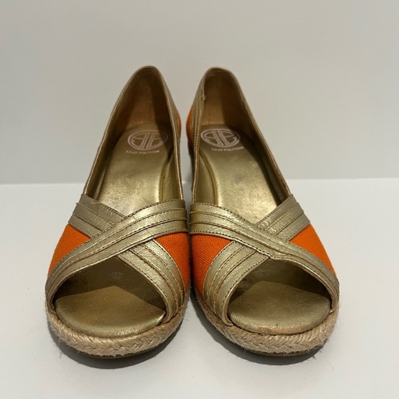 Lilly Pulitzer Lia canvas espadrille orange and gold Wedges - Picture 3 of 7